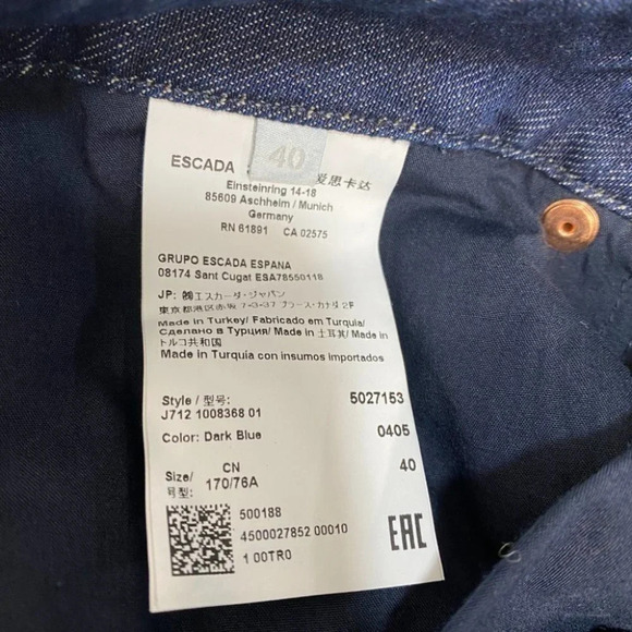 Escada Sport Sexy Boyfriend Palm Tree Beaded Embellished Blue Jeans 40/10 - Picture 7 of 9